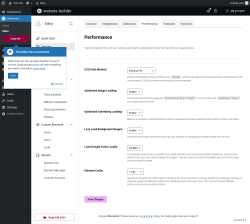 Page screenshot: Elementor &rarr; Editor &rarr; Settings &rarr; Performance