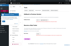 Page screenshot: Elementor &rarr; Editor &rarr; Tools &rarr; Version Control