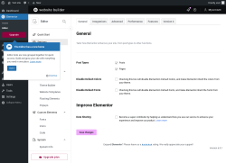 Page screenshot: Elementor &rarr; Editor &rarr; Settings