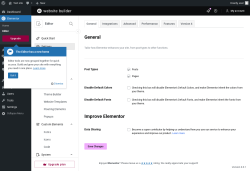Page screenshot: Elementor &rarr; Editor &rarr; Settings