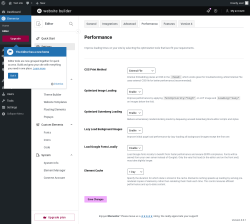 Page screenshot: Elementor &rarr; Editor &rarr; Settings &rarr; Performance