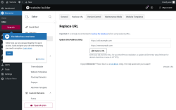 Page screenshot: Elementor &rarr; Editor &rarr; Tools &rarr; Replace URL