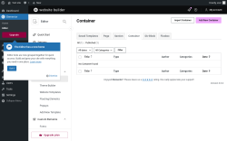 Page screenshot: Elementor &rarr; Editor &rarr; Templates &rarr; Container