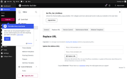 Page screenshot: Elementor &rarr; Editor &rarr; Tools &rarr; Replace URL