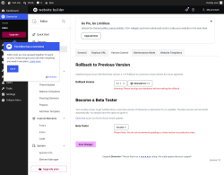 Page screenshot: Elementor &rarr; Editor &rarr; Tools &rarr; Version Control