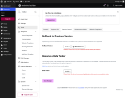 Page screenshot: Elementor &rarr; Editor &rarr; Tools &rarr; Version Control