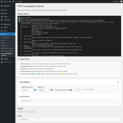 Page screenshot: Tools &rarr; PHP Compatibility Scanner
