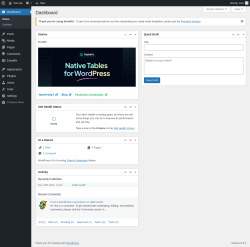 Page screenshot: Dashboard &lsaquo; Test site &mdash; WordPress