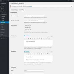 Page screenshot: Settings &rarr; Embed Sendy &rarr; Form Settings