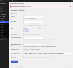 Page screenshot: Settings &rarr; Embed Sendy