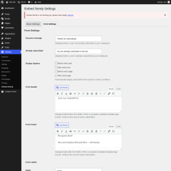 Page screenshot: Settings &rarr; Embed Sendy &rarr; Form Settings