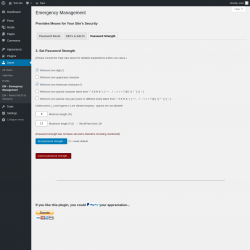 Page screenshot: Users &rarr; EM &ndash; Emergency Management &rarr; Password Strength