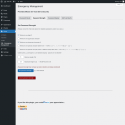 Page screenshot: Users &rarr; EM &ndash; Emergency Management &rarr; Password Strength