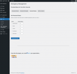 Page screenshot: Users &rarr; EM &ndash; Emergency Management &rarr; Password Expiry
