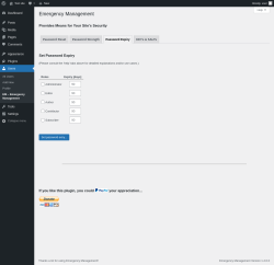 Page screenshot: Users &rarr; EM &ndash; Emergency Management &rarr; Password Expiry