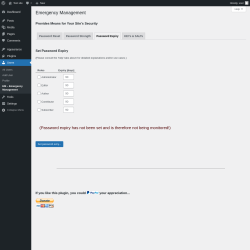 Page screenshot: Users &rarr; EM &ndash; Emergency Management &rarr; Password Expiry