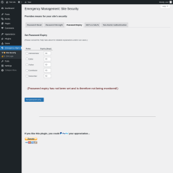 Page screenshot: Emergency Mgmt. &rarr; Password Expiry