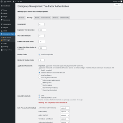 Page screenshot: Emergency Mgmt. &rarr; 2FA Login &rarr; 
					Security				