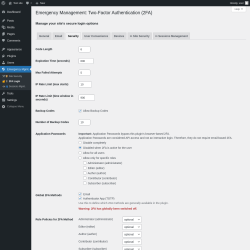 Page screenshot: Emergency Mgmt. &rarr; 🔐📱 2FA Login &rarr; 
					Security				