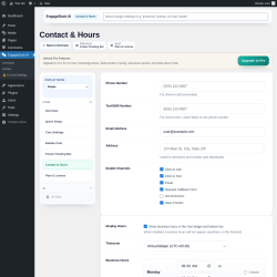 Page screenshot: EngageDock AI &rarr; Contact & Hours