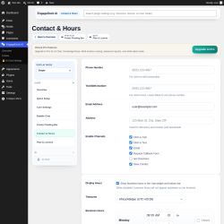 Page screenshot: EngageDock AI &rarr; Contact & Hours