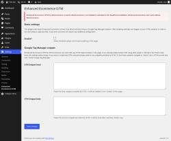Page screenshot: Settings &rarr; Enhanced Ecommerce GTM