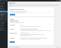 Page screenshot: EntGenAI Options &rarr; Blogger Draft