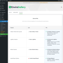 Page screenshot: Envira Gallery &rarr;  Lite vs Pro
