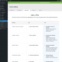 Page screenshot: Envira Gallery &rarr;  Lite vs Pro