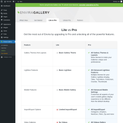Page screenshot: Envira Gallery &rarr;  Lite vs Pro