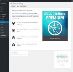 Page screenshot: Settings  &rarr; EPS Redirects &rarr; 404s