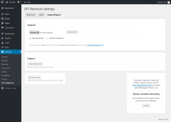 Page screenshot: Settings  &rarr; EPS Redirects &rarr; Import/Export