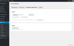 Page screenshot: Settings &rarr; 301 Redirects &rarr; Import/Export Redirect Rules