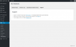 Page screenshot: Settings &rarr; 301 Redirects &rarr; Support