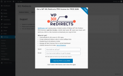 Page screenshot: Settings &rarr; 301 Redirects &rarr; Support