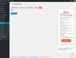 Page screenshot: Settings &rarr; 301 Redirects &rarr; PRO