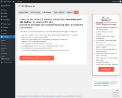 Page screenshot: Settings → 301 Redirects → Link Scanner
