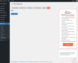 Page screenshot: Settings → 301 Redirects → PRO