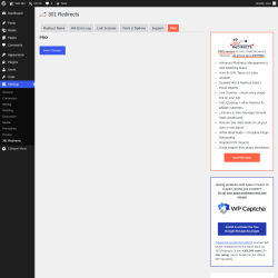 Page screenshot: Settings &rarr; 301 Redirects &rarr; PRO