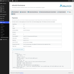 Page screenshot: Settings &rarr; eRecht24 Rechtstexte &rarr;  Status