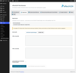 Page screenshot: Settings &rarr; eRecht24 Rechtstexte &rarr;  Impressum