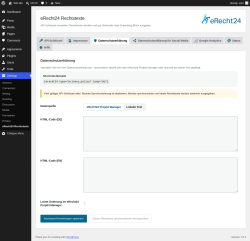 Page screenshot: Settings &rarr; eRecht24 Rechtstexte &rarr;  Datenschutzerkl&auml;rung