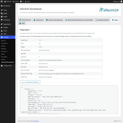 Page screenshot: Settings &rarr; eRecht24 Rechtstexte &rarr;  Status