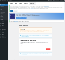 Page screenshot: WP ERP → Tools → Danger Zone