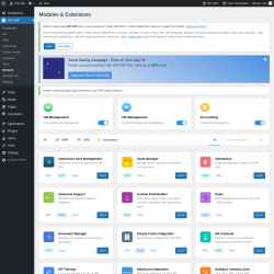 Page screenshot: WP ERP → Modules