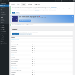 Page screenshot: WP ERP → Tools → Status