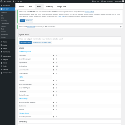 Page screenshot: WP ERP → Tools → Status