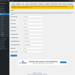 Page screenshot: Events → Settings → Pages
