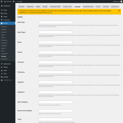 Page screenshot: Events → Settings → Language