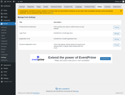 Page screenshot: Events → Settings → Forms